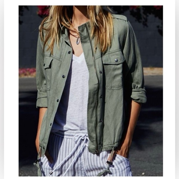 RAILS COLLINS JACKET Linen Blend Sage Military Moto Zip Up Snaps Pockets Size L - Picture 16 of 16